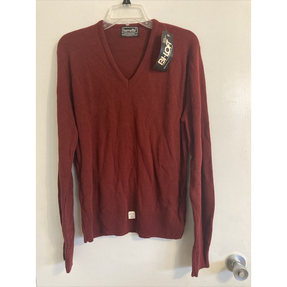 Vintage Bernette Sweater Large Burgundy V Neck Virgin Acrylic Bi-loft USA #1921
